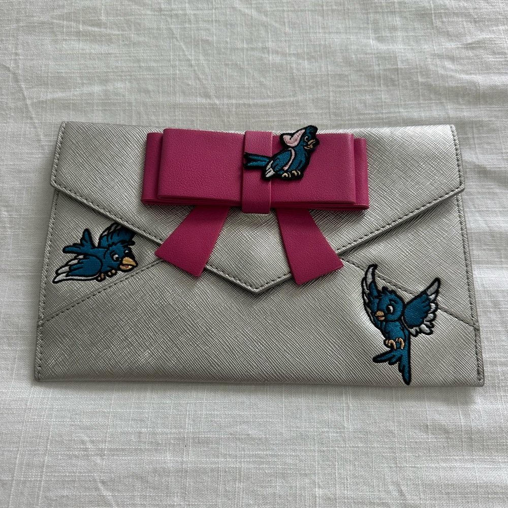 Disney Silver Clutch with Pink Bow and Bird Embroidery